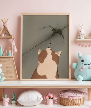 Chat observant une fleur poussant sur un mur fissuré