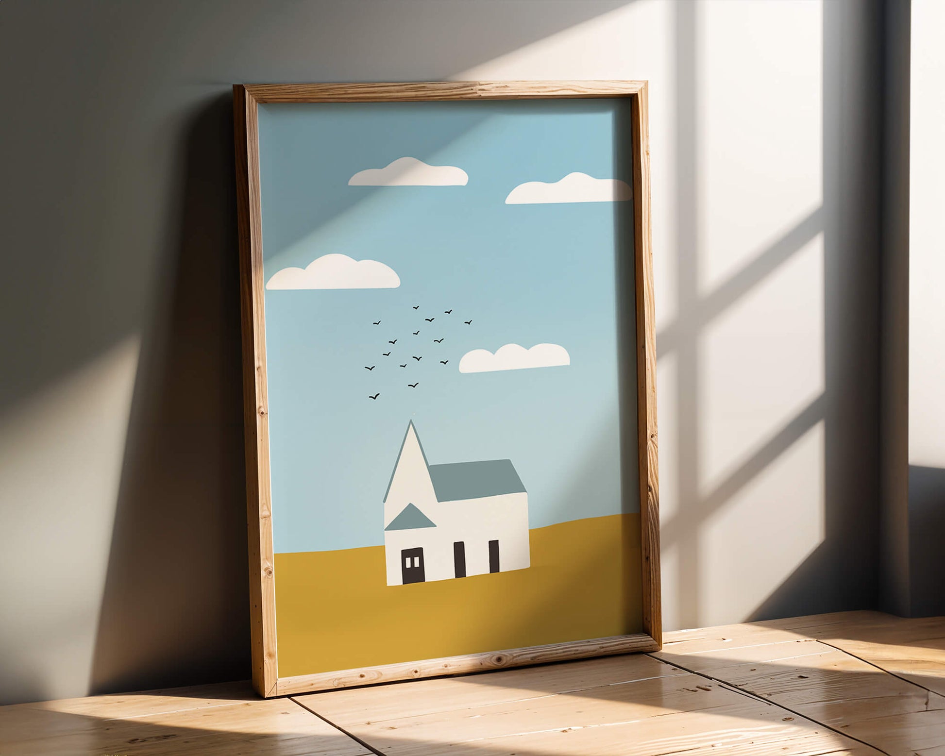 Minimalist Landscape with a White House and Sky