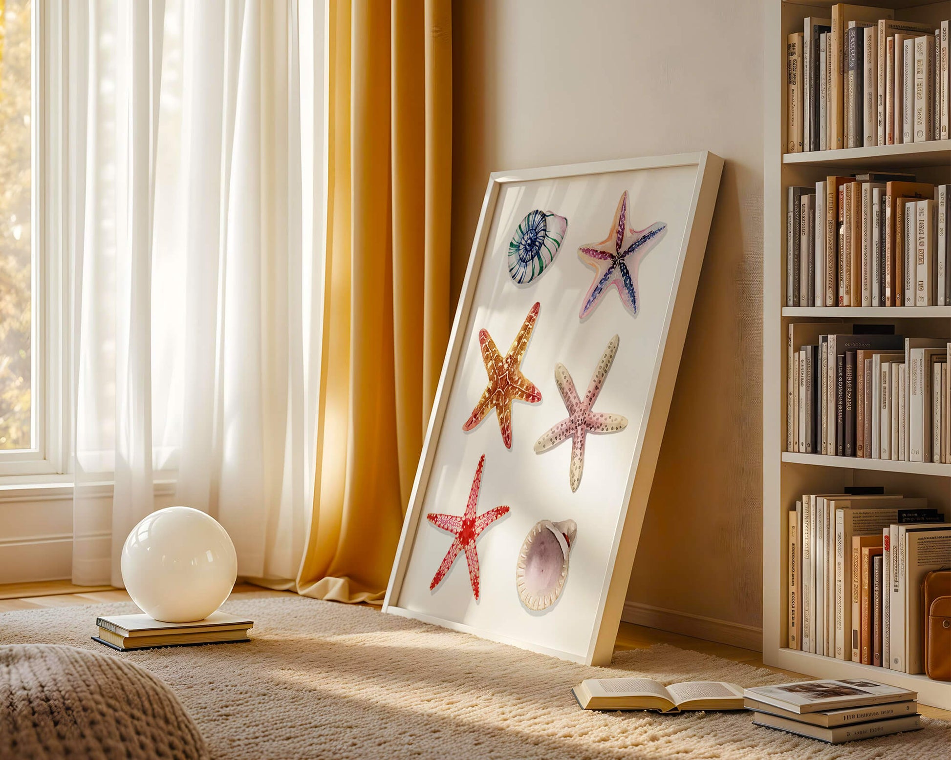 Watercolor collection of seashells and starfish illustration