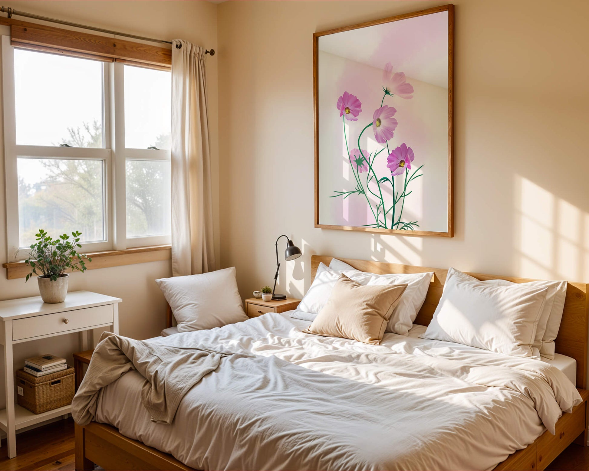 Delicate Pink Cosmos Flowers on Soft Pastel Background