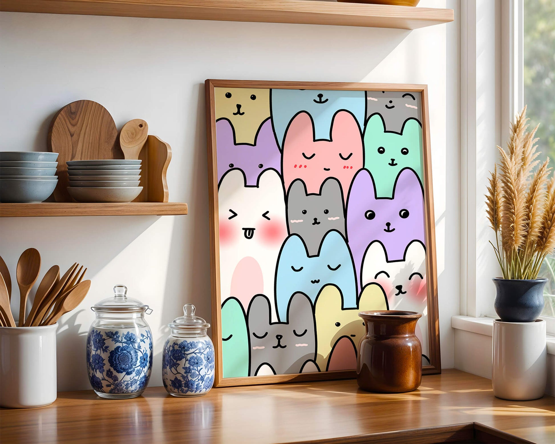 Colorful cartoon animal pattern with smiling faces