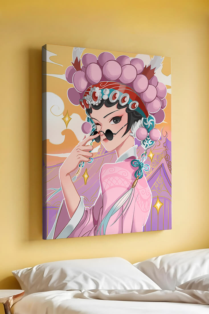 Elegant anime character in traditional attire with golden accents