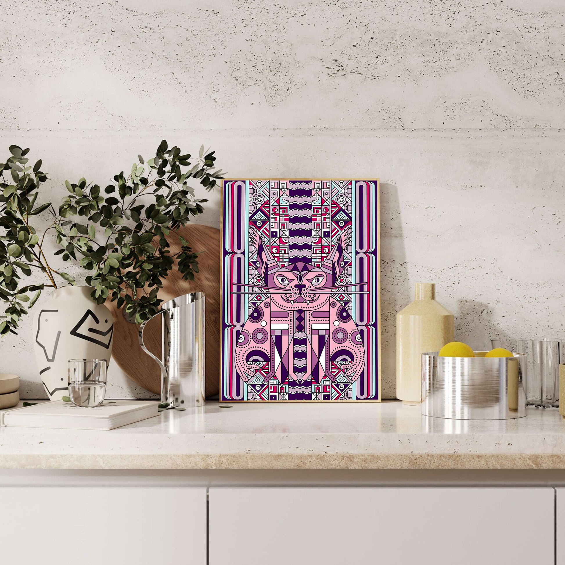 Geometric Art Deco Cat with Intricate Patterns