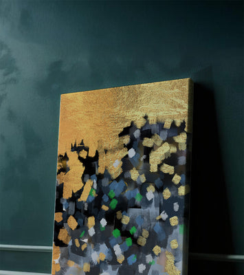 Abstract art with gold and colorful brushstrokes
