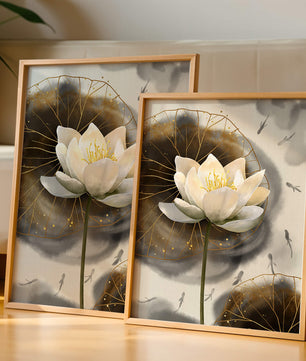 Illustration of a lotus flower with golden accents