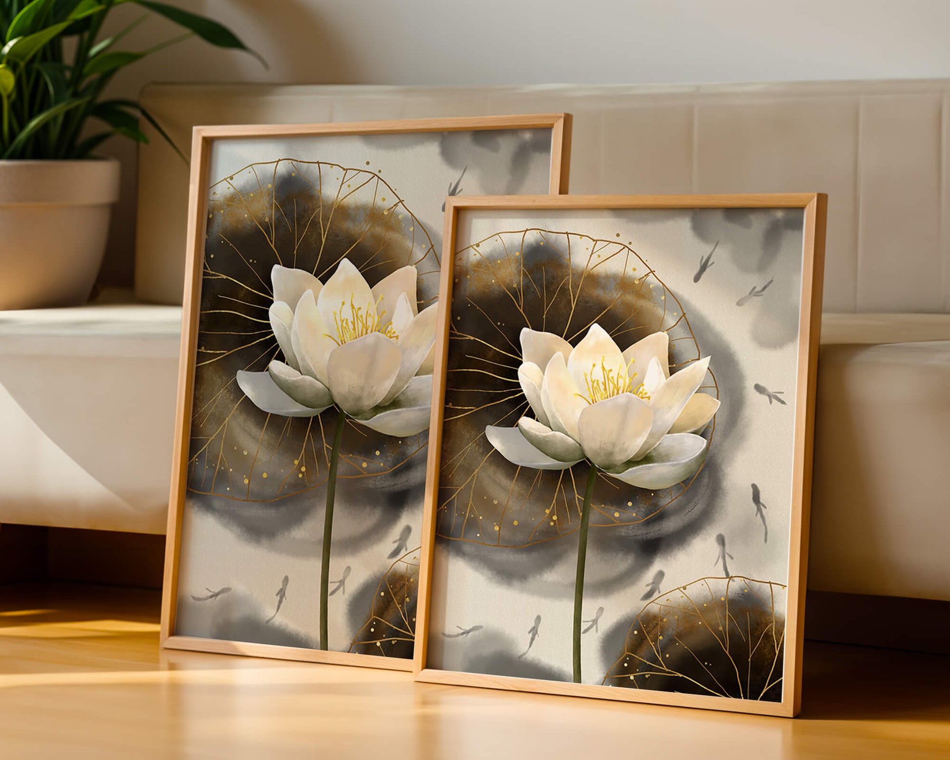 Illustration of a lotus flower with golden accents