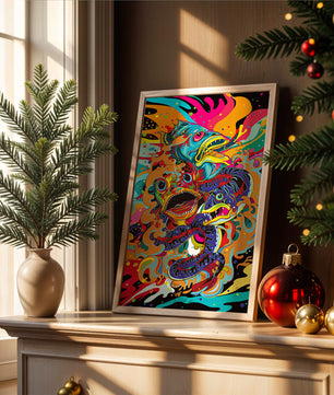 Arte abstracto de peces coloridos con elementos vibrantes