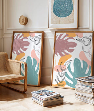 Illustration botanique abstraite avec des motifs de feuilles colorés