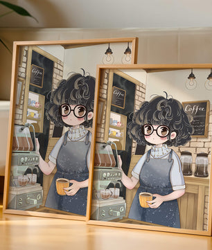 Escena encantadora de café con barista preparando café