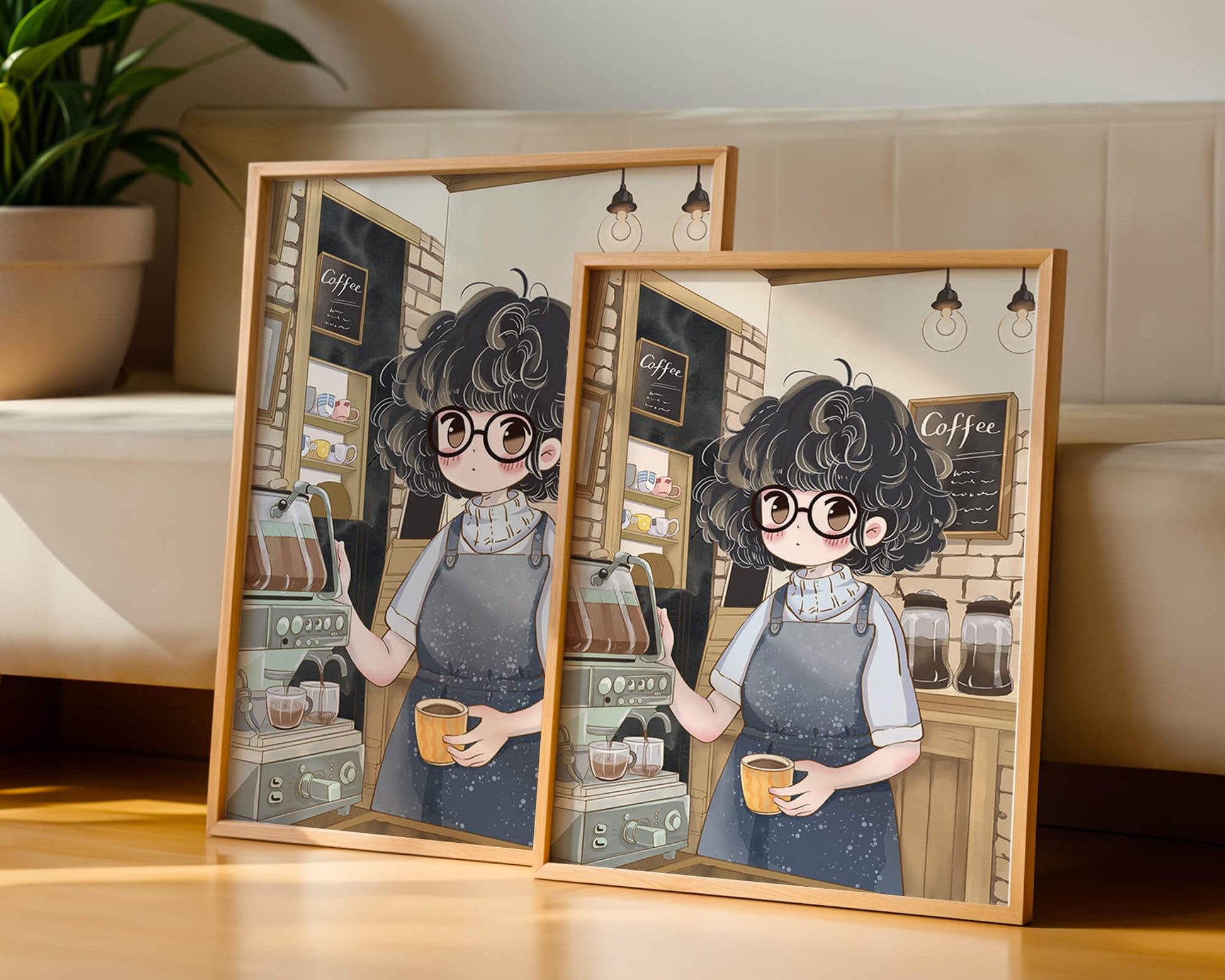 Escena encantadora de café con barista preparando café