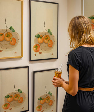 Still Life with Persimmons and Branch on a Neutral Background