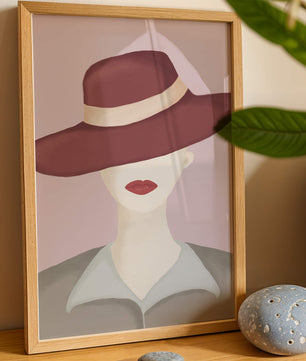 Stylish Woman in Vintage Hat with Minimalist Fashion Art