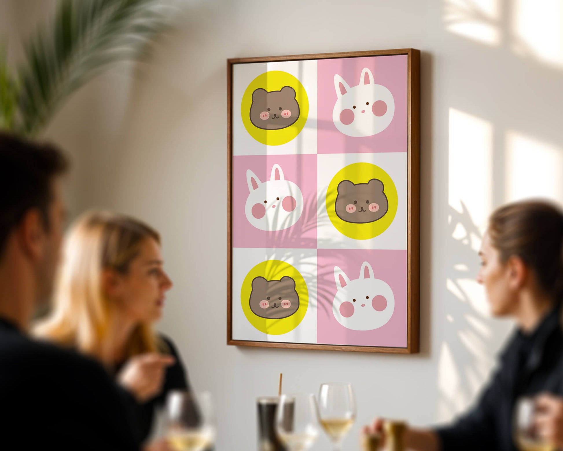 Diseño de patrones de animales juguetones con caras de osos y conejos en colores pastel