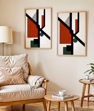 Colorful geometric abstract art with bold black lines