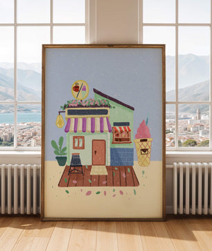 Ilustración encantadora de café con elementos de helado y café