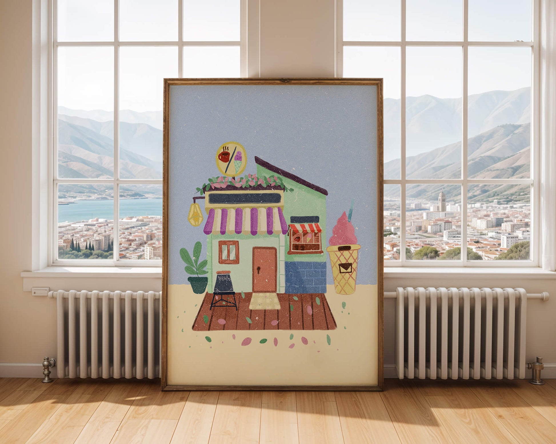 Ilustración encantadora de café con elementos de helado y café