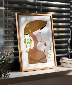 Elegant Abstract Portrait of a Woman with Floral Elements and a Large Hat - Mi tienda