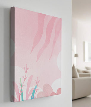 Diseño floral abstracto en rosa suave con hojas estilizadas y ondas