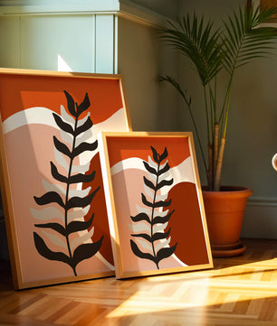 Abstract Botanical Print with Earth Tones and Modern Leaf Design
