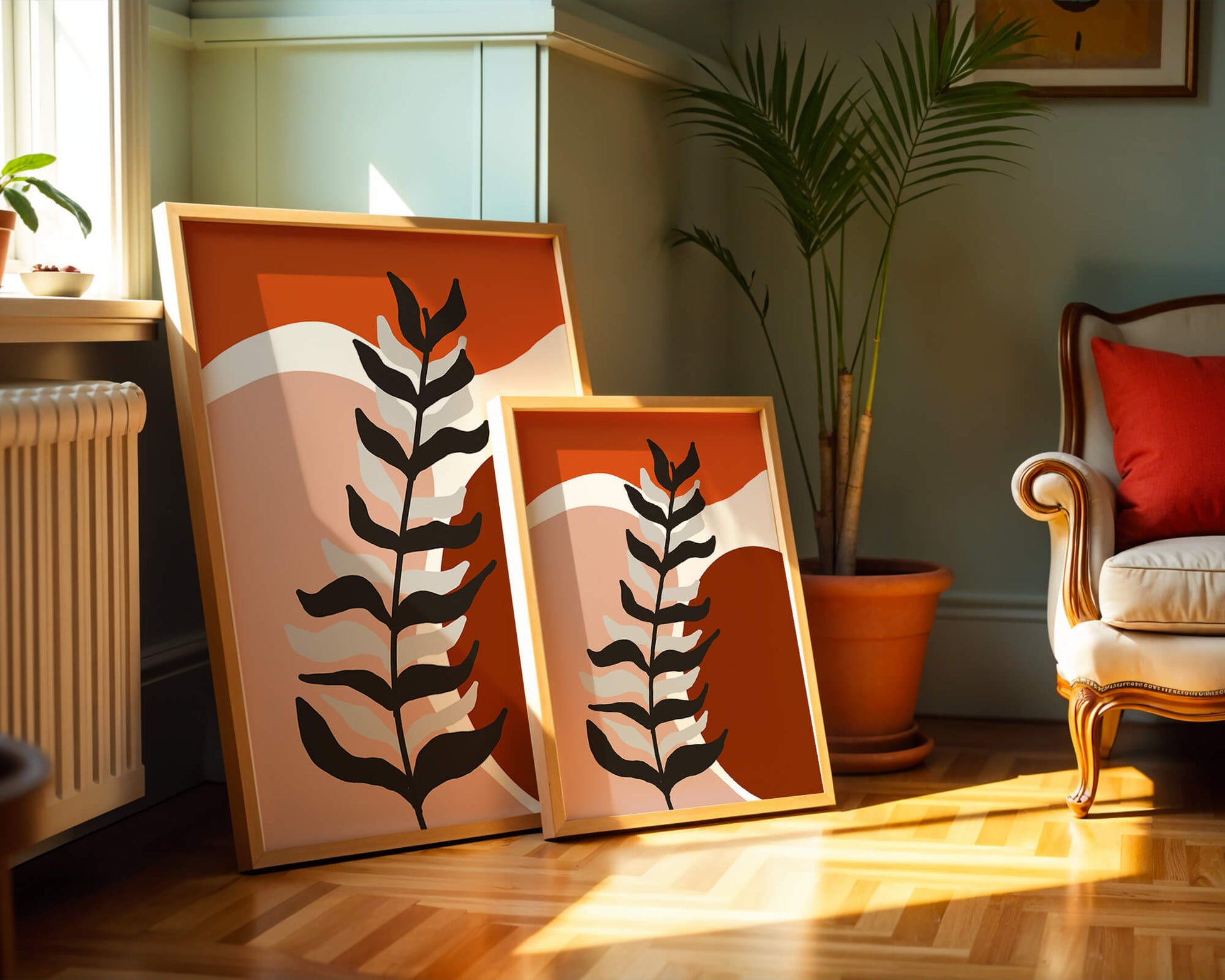Abstract Botanical Print with Earth Tones and Modern Leaf Design