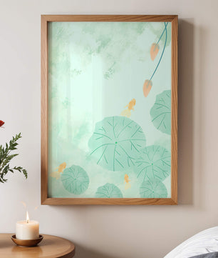 Serene Pond Scene with Goldfish and Lotus Leaves