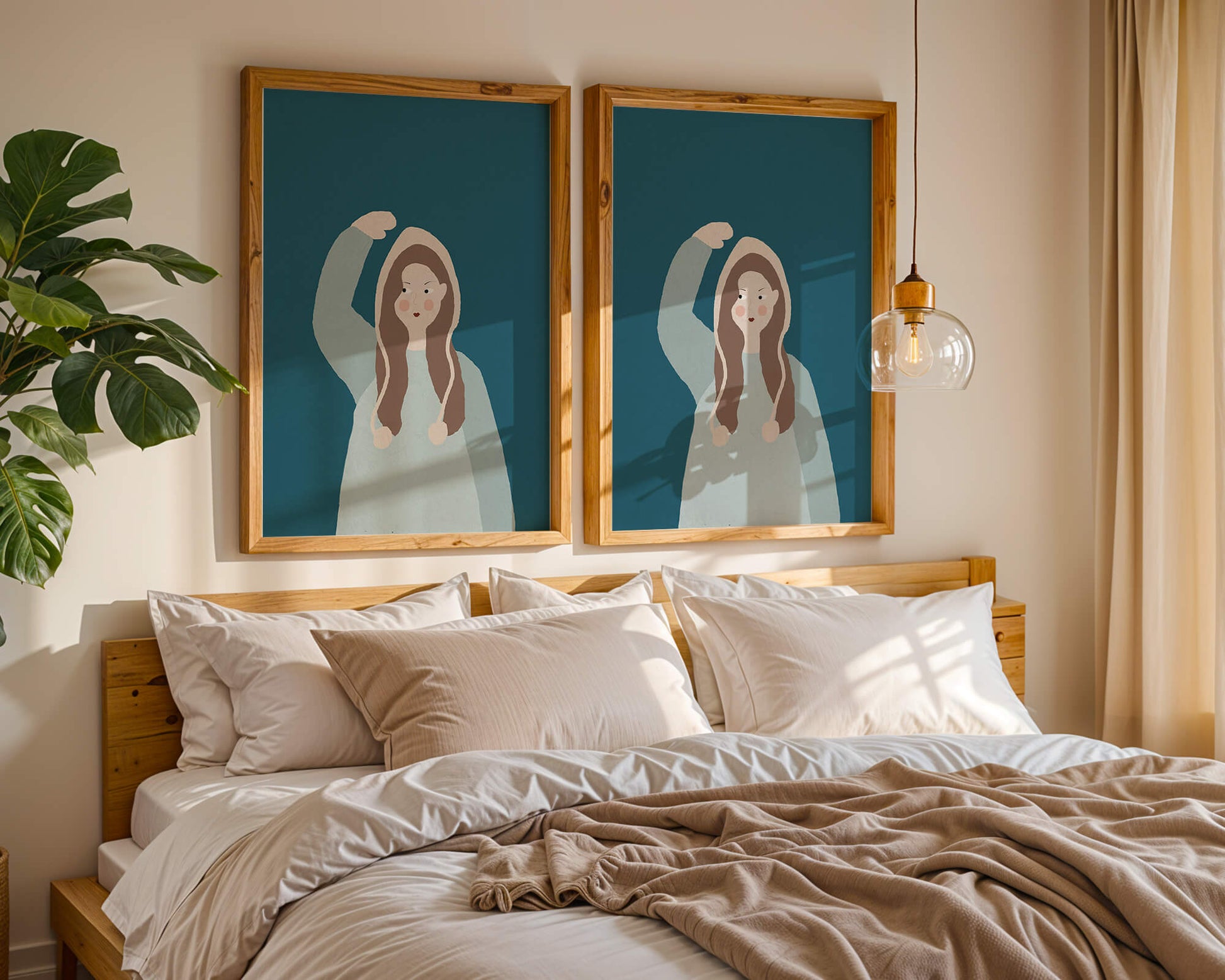 Illustrated girl with hoodie on teal background