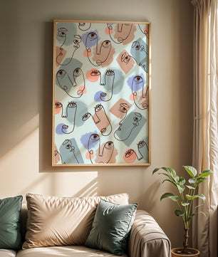 Abstract Face Line Art with Pastel Colors - Mi tienda