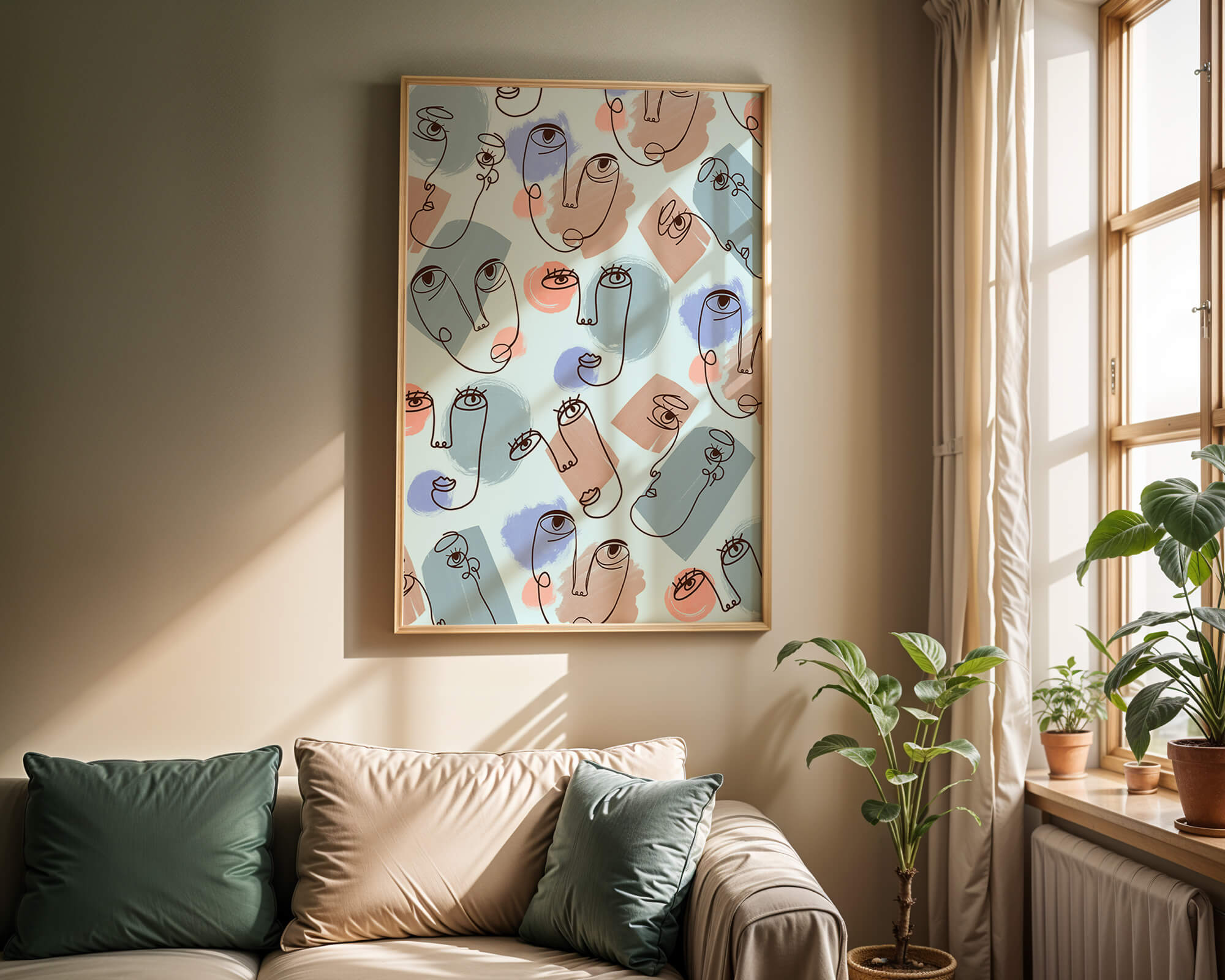 Abstract Face Line Art with Pastel Colors - Mi tienda