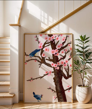 Ilustración encantadora de un árbol de cerezo con pájaros