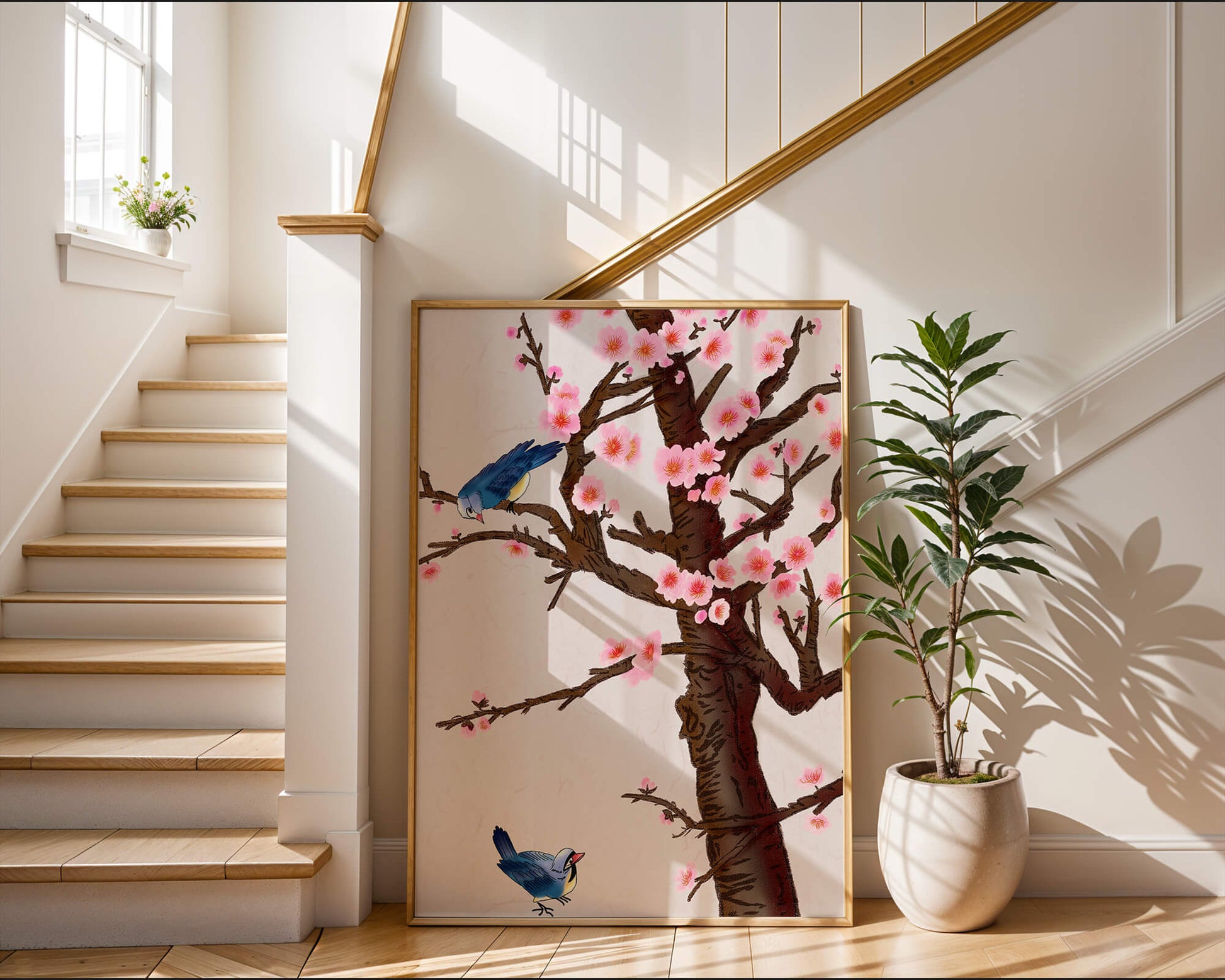 Charming illustration of cherry blossom tree with birds