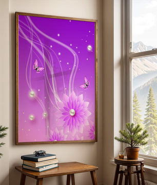 Design floral violet rêveur avec des papillons et des perles