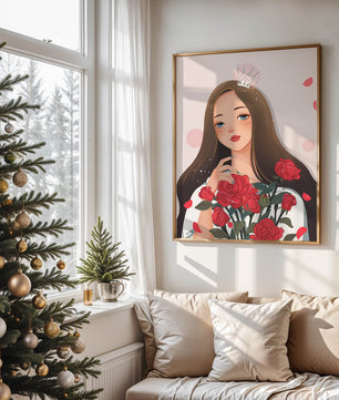Illustration d'une fille animée avec une couronne et des roses