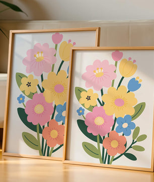 Ramo ilustrado de flores coloridas