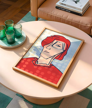 Abstract portrait with red hair and dotted background