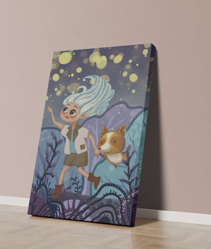 Whimsical Adventure in a Magical Night Sky Landscape