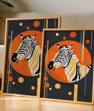 Arte moderno de cebra con acentos dorados sobre fondo abstracto