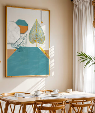 Artistic Composition with Geometric Shapes and Golden Leaf Detail - Mi tienda