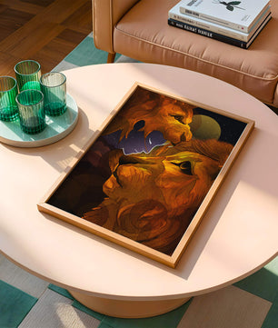 Majestic Lion Illustration in Cosmic Night Setting