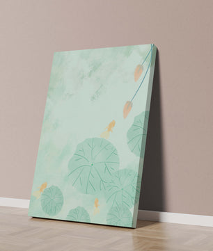 Serene Pond Scene with Goldfish and Lotus Leaves