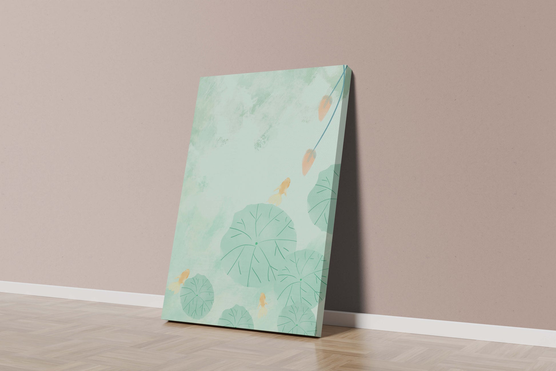 Serene Pond Scene with Goldfish and Lotus Leaves