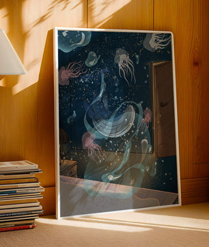 Tema de cuarto submarino con medusas y una puerta