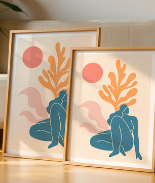 Abstract Nude Figure in Minimalist Design with Botanical Elements - Mi tienda