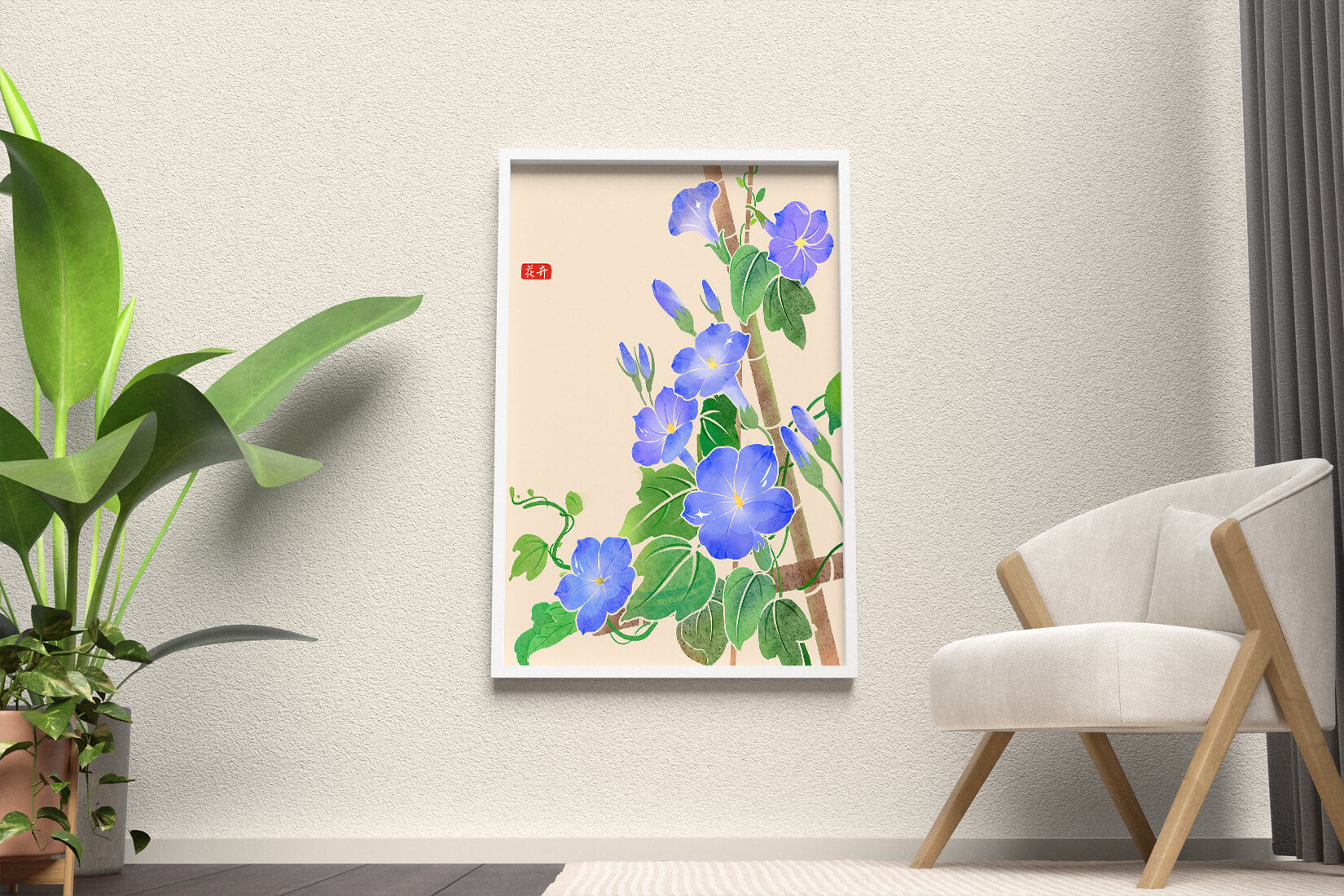 Obra floral delicada con glorias matutinas azules vibrantes