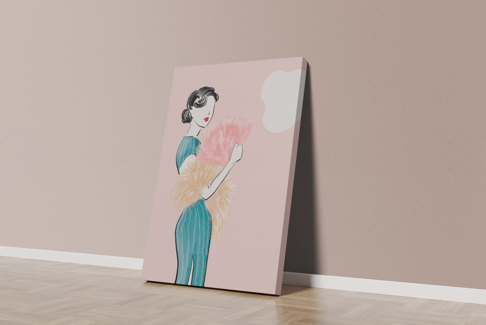 Elegant woman in vintage dress with pink background