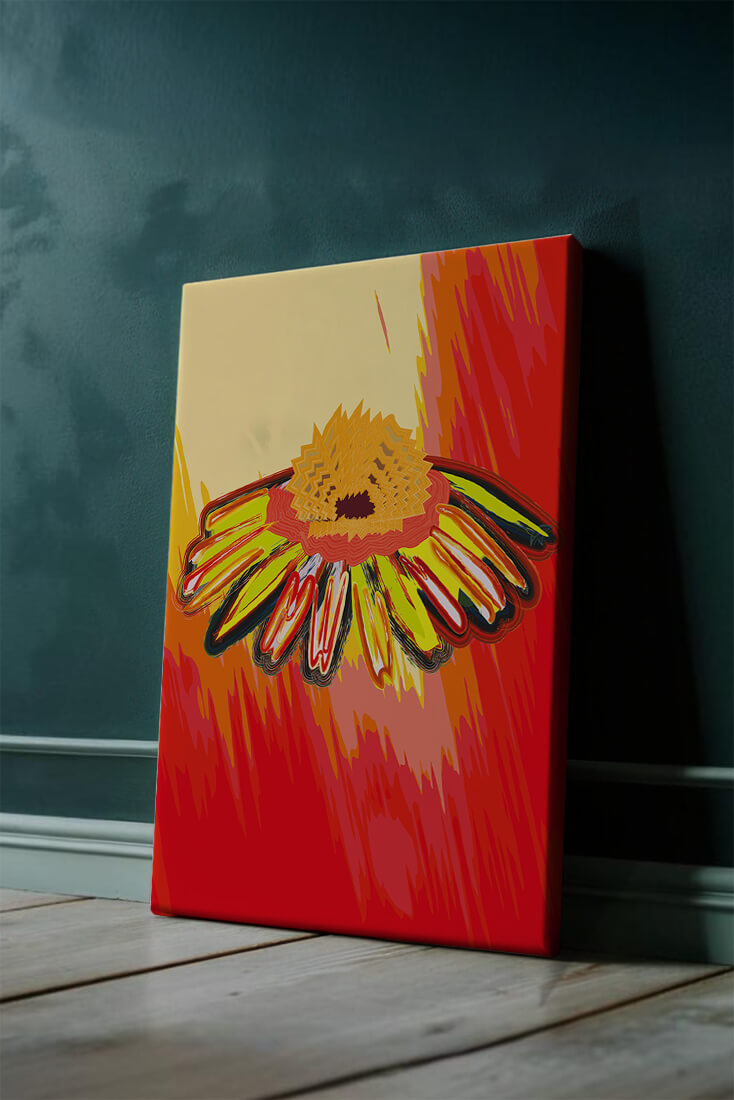 Abstract vibrant flower illustration with bold colors and dynamic strokes