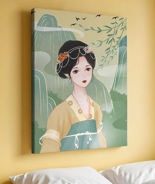 Traditional Asian Art Featuring Woman with Jewel Embellishments