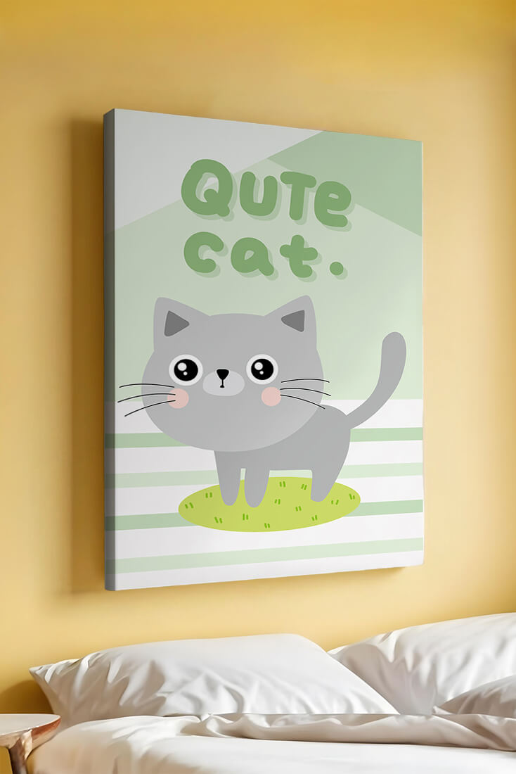 Adorable cartoon cat illustration on pastel background