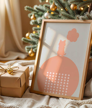 Katzensilhouette mit Ballon auf minimalistischem Kreishintergrund