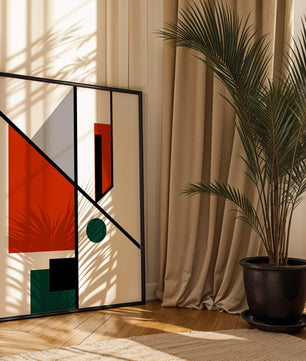 Geometric Abstract Art with Red and Green Accents