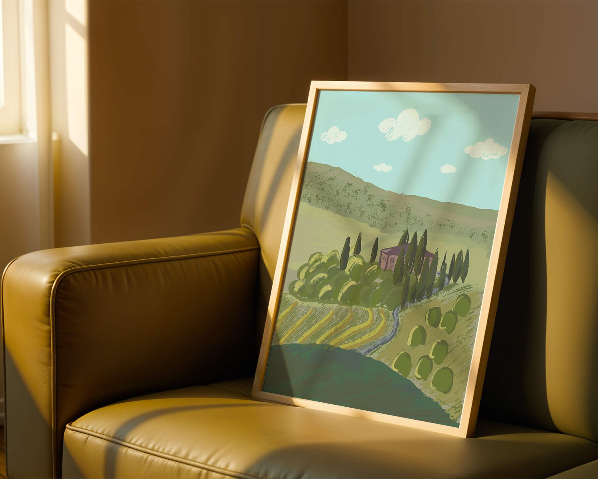 Charming Tuscan Countryside Landscape with Rolling Hills and Cypress Trees